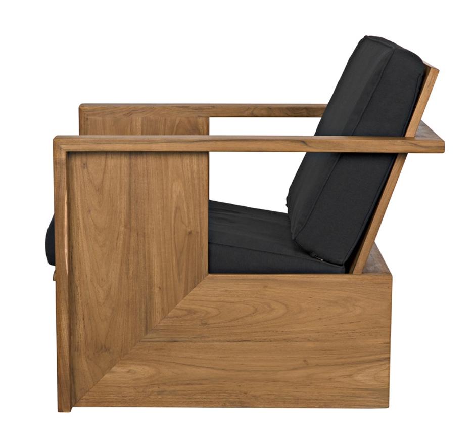 Ungaro Teak Armchair with Gloss Finish and Black Cotton Upholstery by Noir Furniture