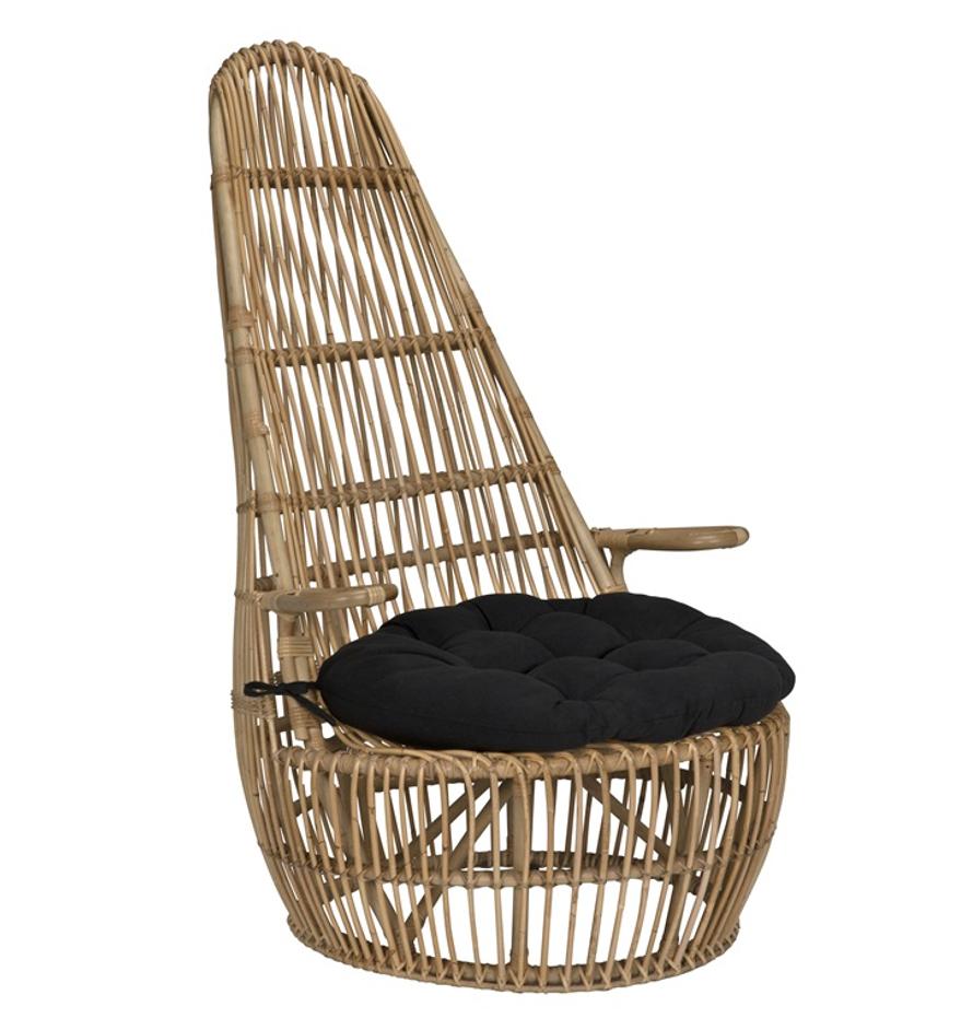 Clementine Rattan Chair with Black Cotton Cushion and Clear Coat Finish by Noir Furniture
