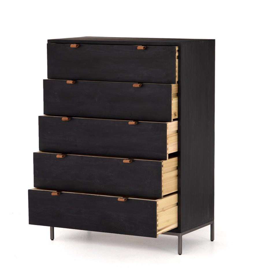 Trey 5 Drawer Dresser - Black Wash Poplar by Four Hands
