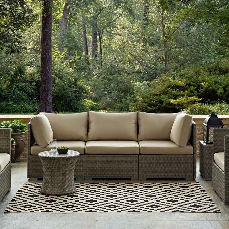 Oliveros  Geometric Diamond Trellis 5X8 Indoor And Outdoor Area Rug In Black And Beige by Modway Furniture