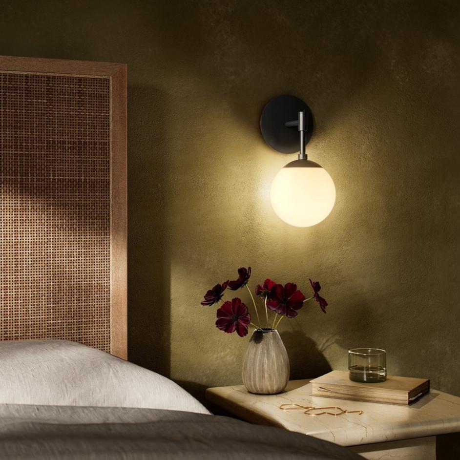 Sunset Sconce In Black Gunmetal-Opal Matte Glass by Four Hands