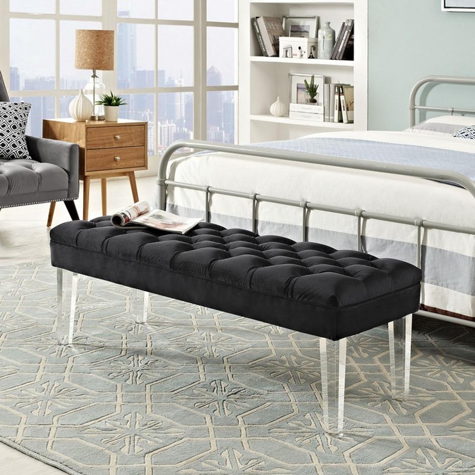 Percival Performance Velvet Bench In Black by Modway Furniture