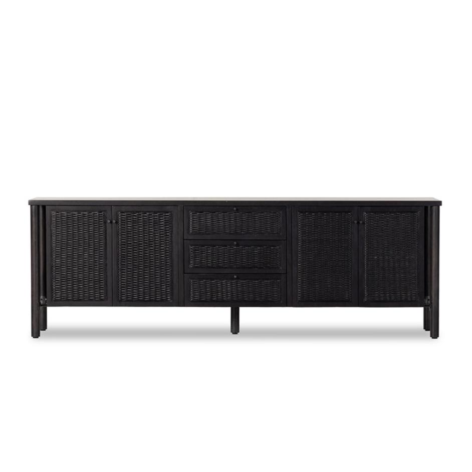 Veta Media Console In Black Cane by FOUR HANDS