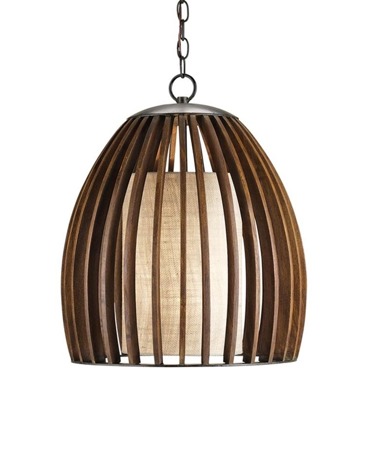Carling Pendant In Old Iron & Polished Fruitwood by Currey & Company
