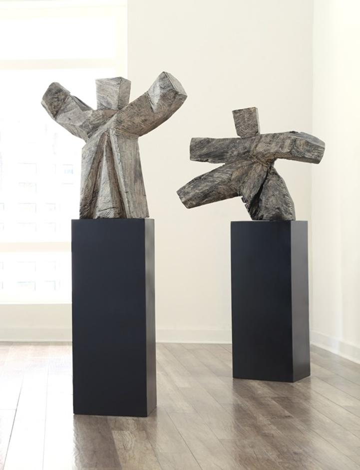 Tai Chi Sculpture C on Pedestal, Grey Stone/Black by PHILLIPS COLLECTION