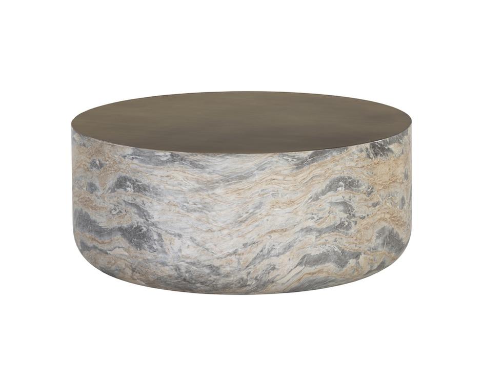 Diaz Coffee Table - Marble Look - Antique Brass by Sunpan