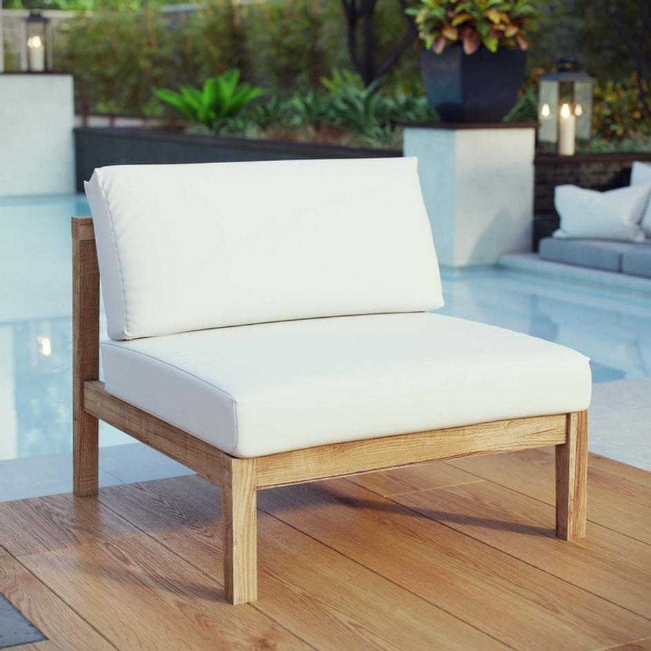Longboat Outdoor Patio Teak Armless In Natural White by Modway Furniture