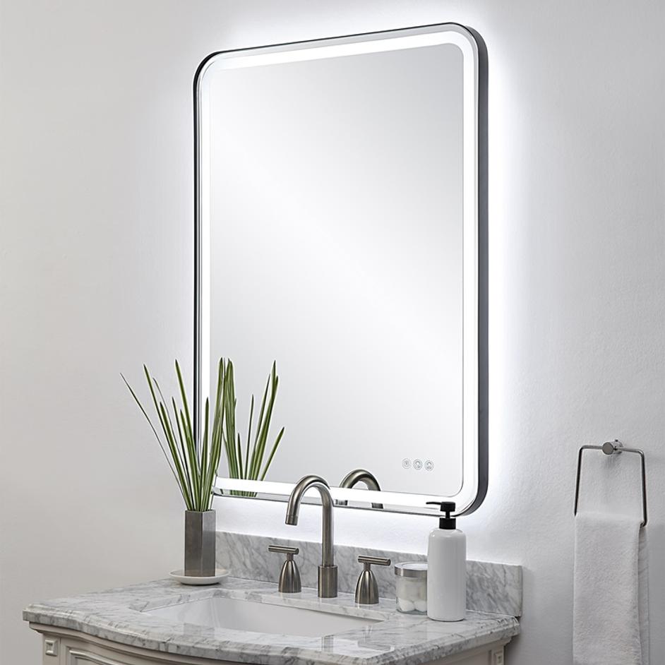 Crofton Lighted Black Large Mirror by Uttermost