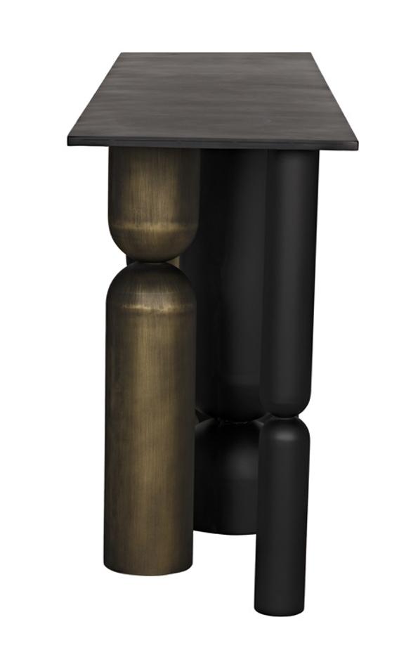 Figaro Console Table in Matte Black Industrial Steel with Aged Brass Accents by Noir Furniture