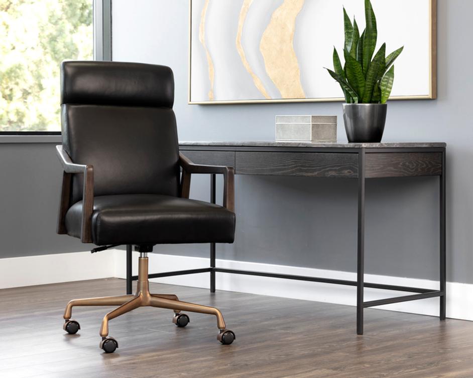 COLLIN OFFICE CHAIR - BROWN - CORTINA BLACK LEATHER by Sunpan
