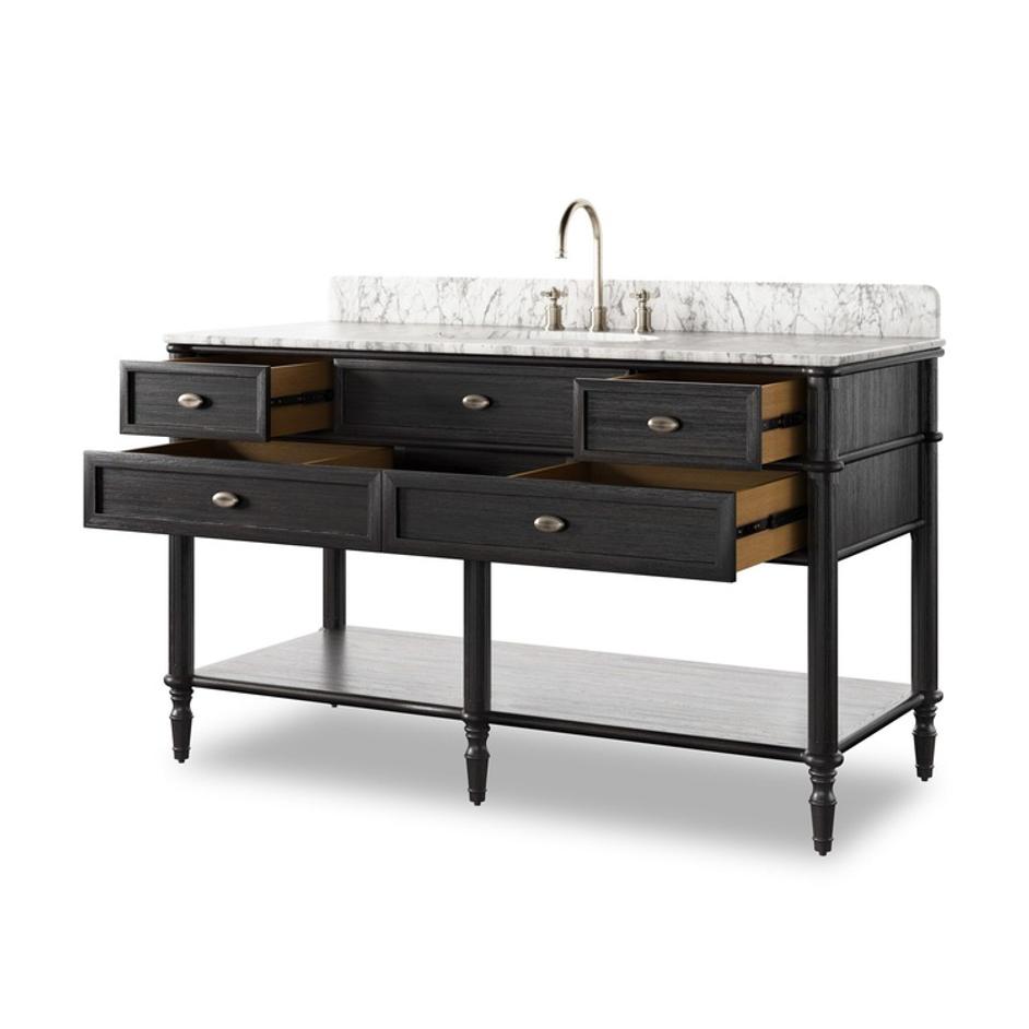 Toulouse Single Wide Vanity - Satin Black Veneer by Four Hands