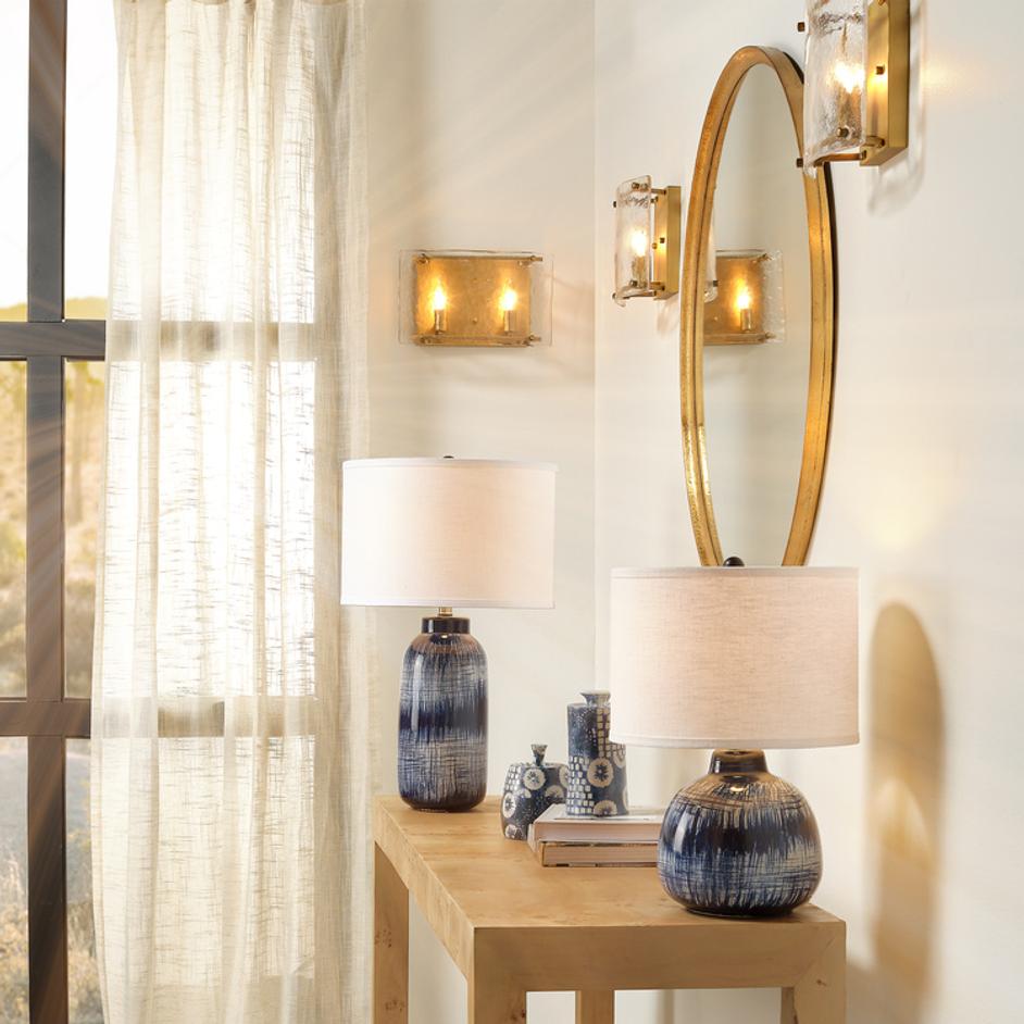 Batik Ceramic Table Lamp with Linen Shade by Jamie Young