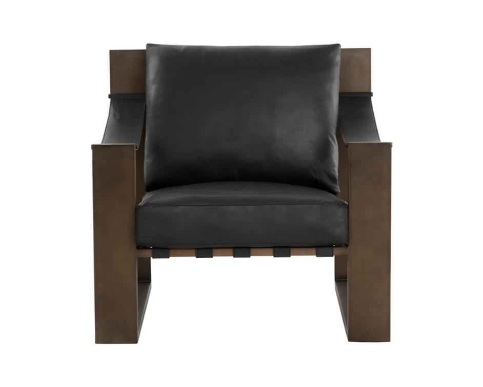 BERKE LOUNGE CHAIR - ANTIQUE BRONZE - CHARCOAL BLACK LEATHER by Sunpan