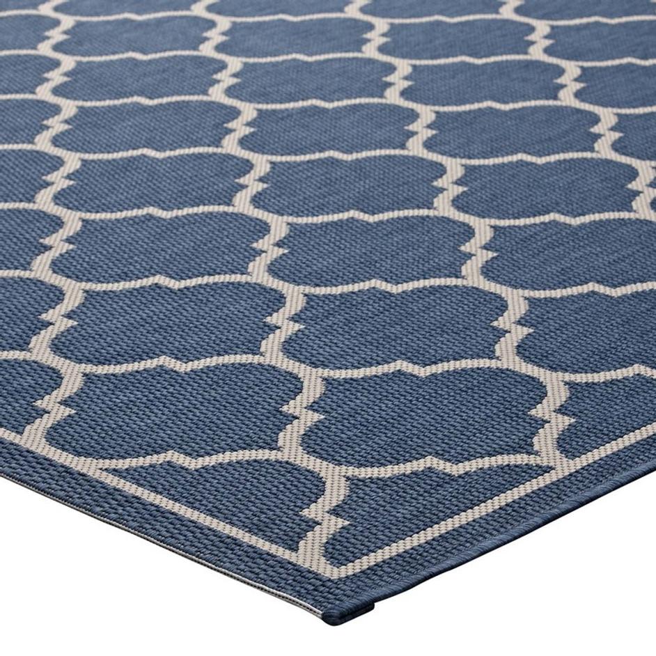 Hollis Moroccan Quatrefoil Trellis 8X10 Indoor And Outdoor Area Rug In Blue And Beige by Modway Furniture