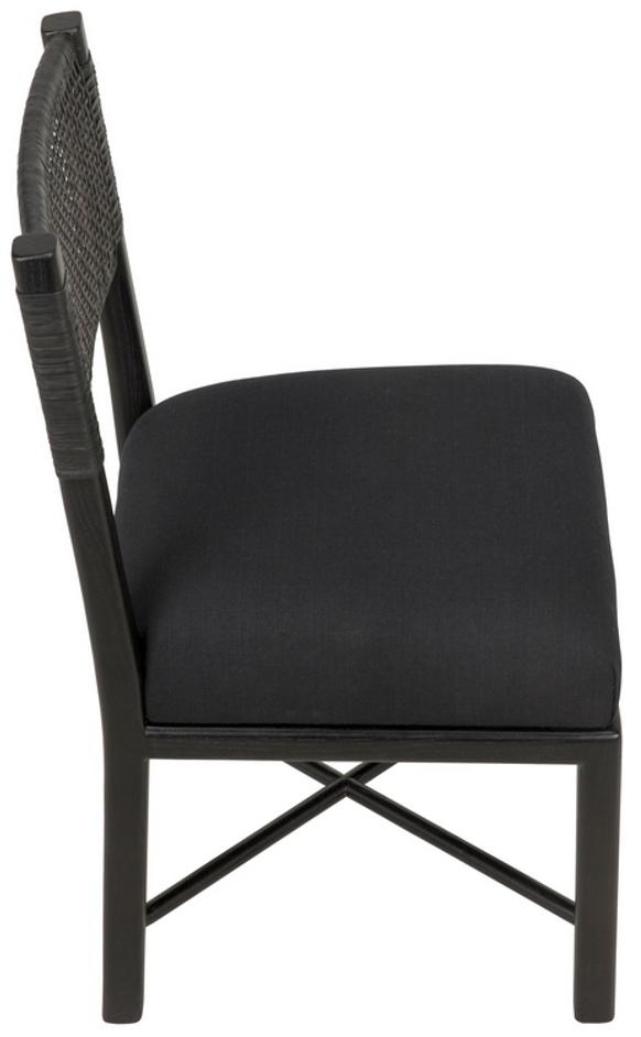 Lobos Sungkai and Mindi Chair with Woven Leather Backrest in Charcoal Black with Black Cotton Upholstery by Noir Furniture