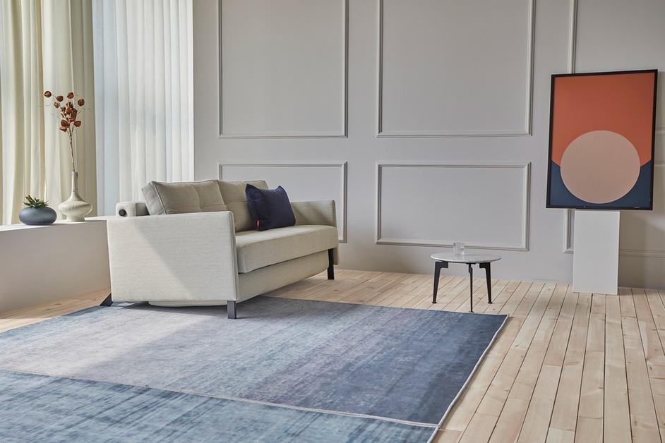 CUBED FULL SOFA BED in MIXED DANCE NATURAL FABRIC WITH Black Steel LEGS 527 by INNOVATION USA