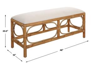 Laguna White Fabric Rattan Bench by Uttermost
