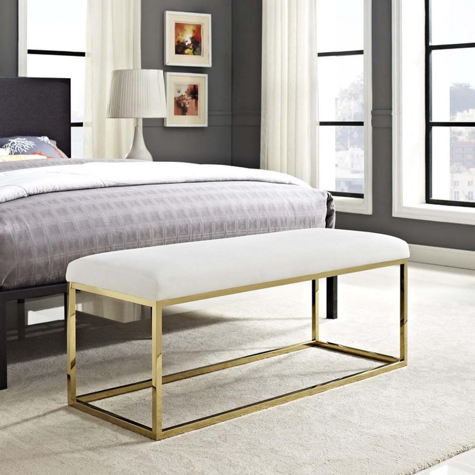 Russell Fabric Bench In Gold Ivory by Modway Furniture