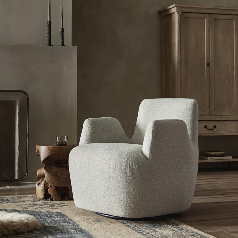 Reed Swivel Chair In Crete Pebble by Four Hands