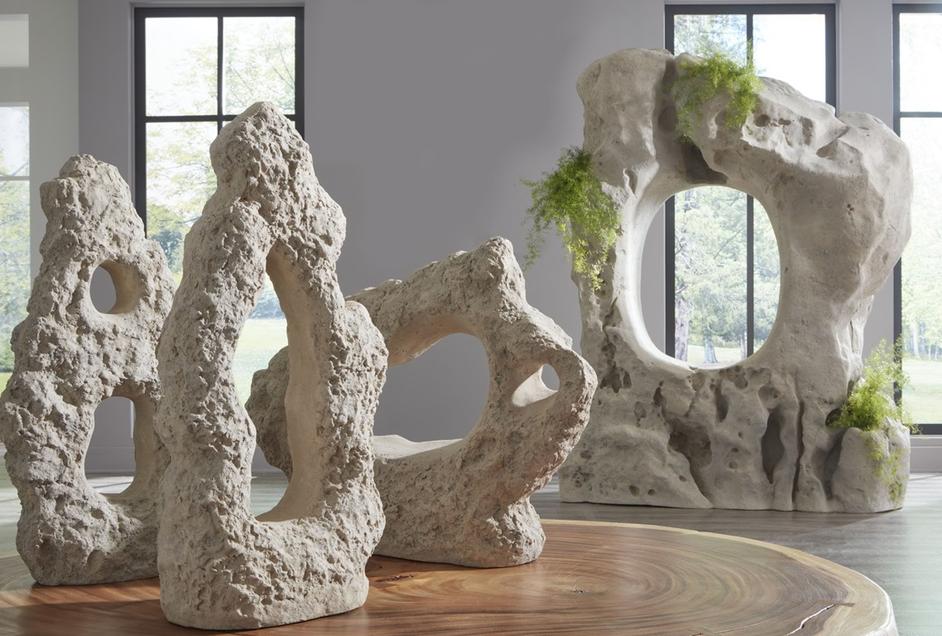 Cast Stone Table Top Sculpture, Double Hole, Roman Stone by Phillips Collection