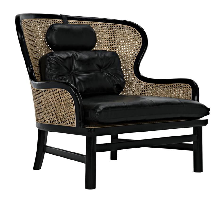 Marabu Sungkai/Mindi Chair in Charcoal Black with Black Leather and Caning by Noir Furniture