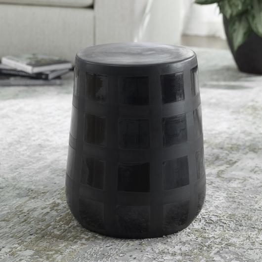 Patchwork Gridded Black Garden Stool by Uttermost