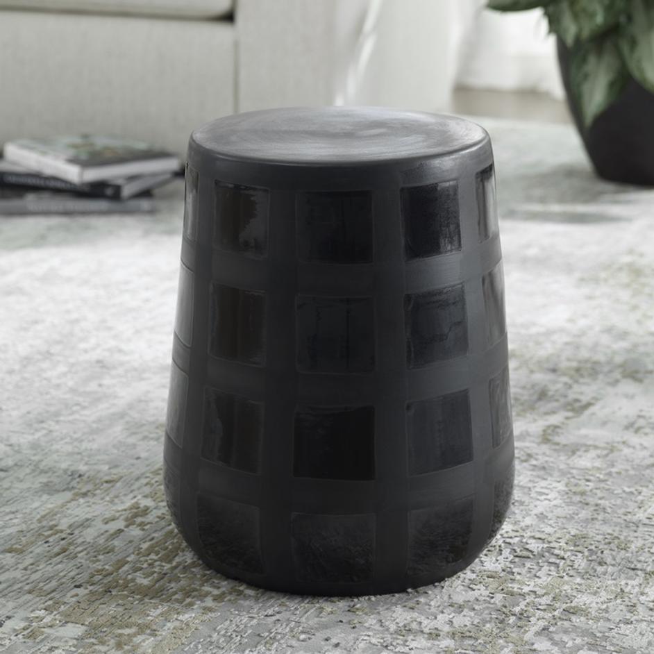 Patchwork Gridded Black Garden Stool by Uttermost