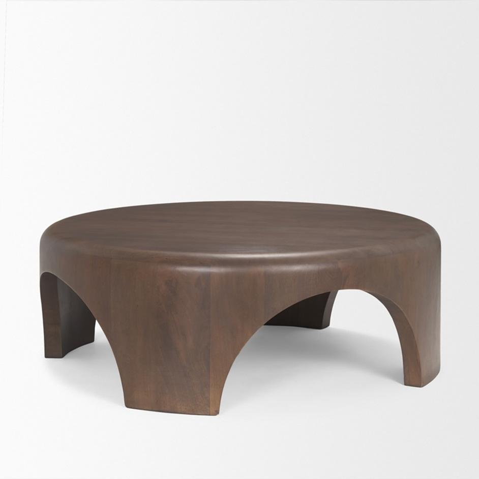 Shima Round Dark Brown Wood W/Arched Legs Coffee Table by Mercana