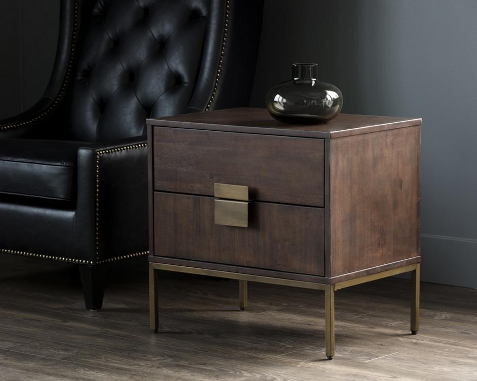 Jade Nightstand - Antique Brass - Dark Mango by Sunpan
