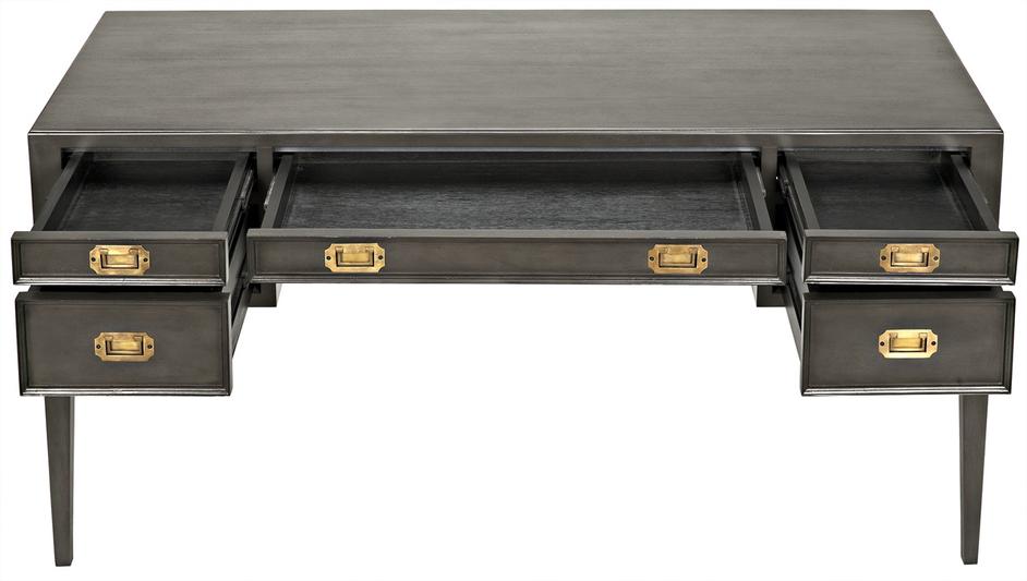 Africa Mahogany and Veneer Desk with Brass Pulls in Pale Finish by Noir Furniture