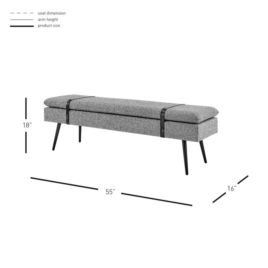 Zuney Fabric Bench In Princeton Gray by New Pacific Direct
