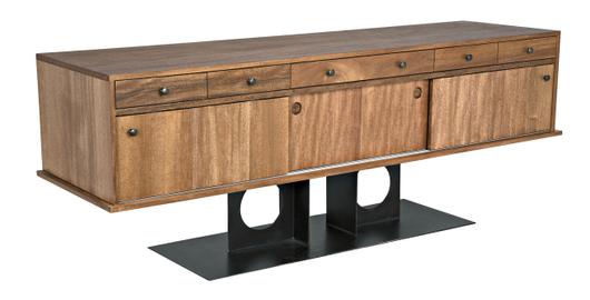 Wolf Dark Walnut Sideboard with Brass Pulls and Industrial Steel Base by Noir Furniture