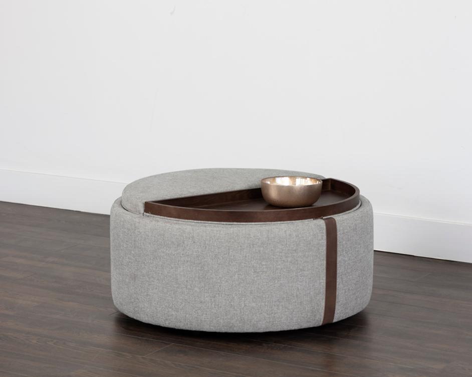 BORELLI WHEELED STORAGE OTTOMAN - BELFAST HEATHER GREY / AUTUMN CHESTNUT by Sunpan