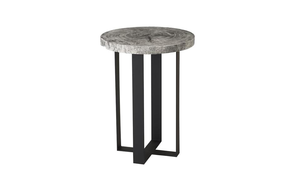 Chuleta Bar Table on Black Metal Base, Chamcha Wood, Gray Stone by PHILLIPS COLLECTION