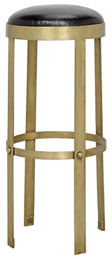 Prince Stool with Leather, Brass Finish by Noir Furniture