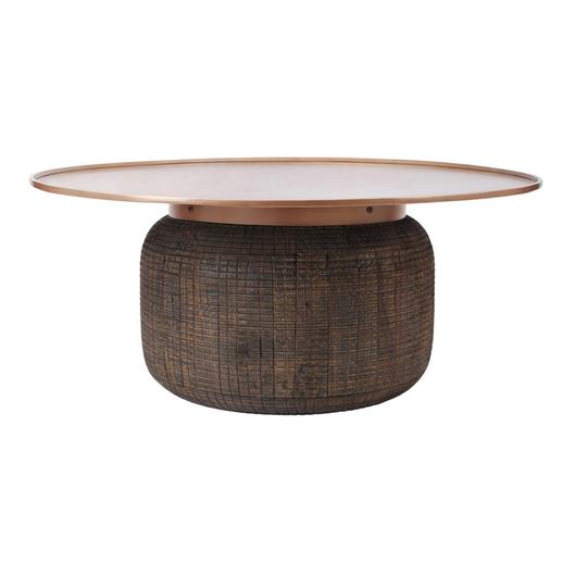Atalia KD Reclaimed Teak Coffee Table w/ Steel Tray Top, Antique Copper  by New Pacific Direct