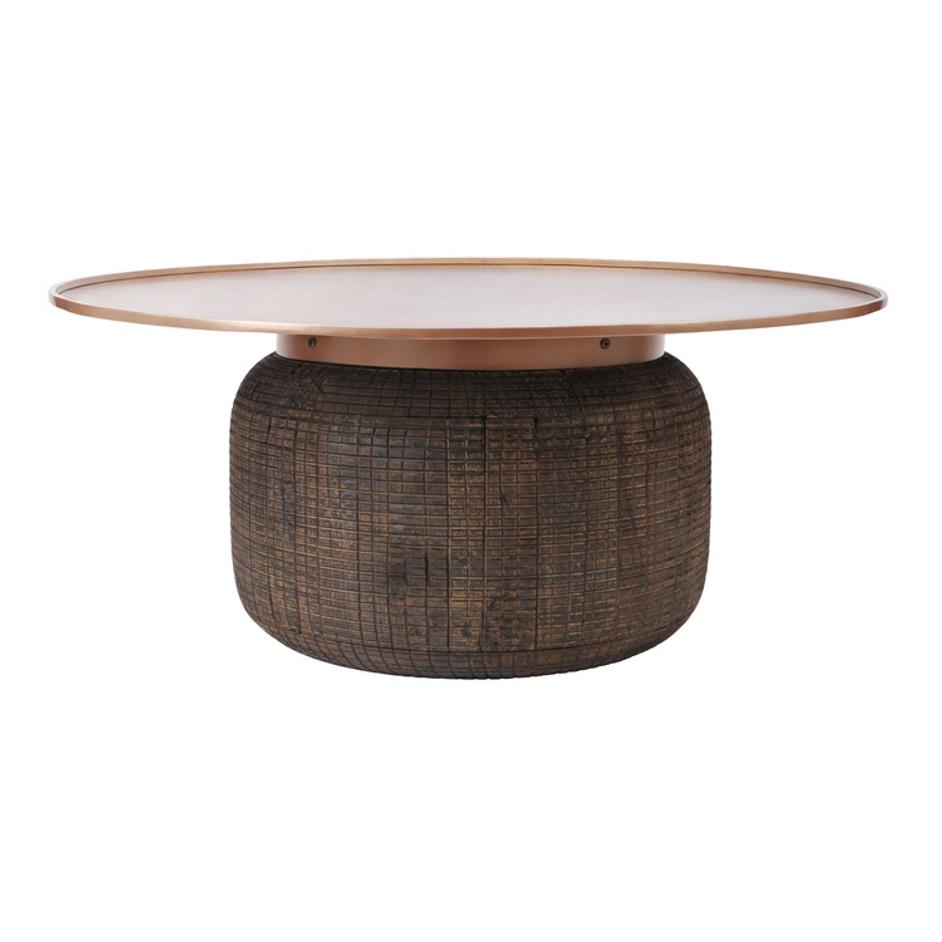 Atalia KD Reclaimed Teak Coffee Table w/ Steel Tray Top, Antique Copper  by New Pacific Direct