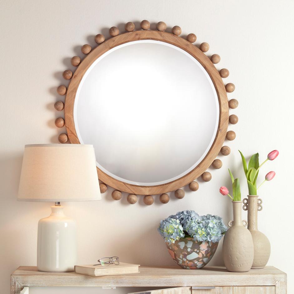 Brighton Round Wood Mirror, Natural by Jamie Young