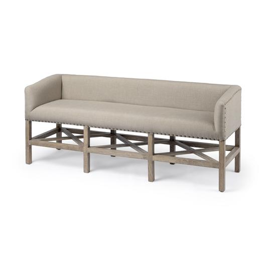 Bergen 60L x 19W Beige Fabric Covered Seat W/Brown Wood Frame Accent Bench by Mercana