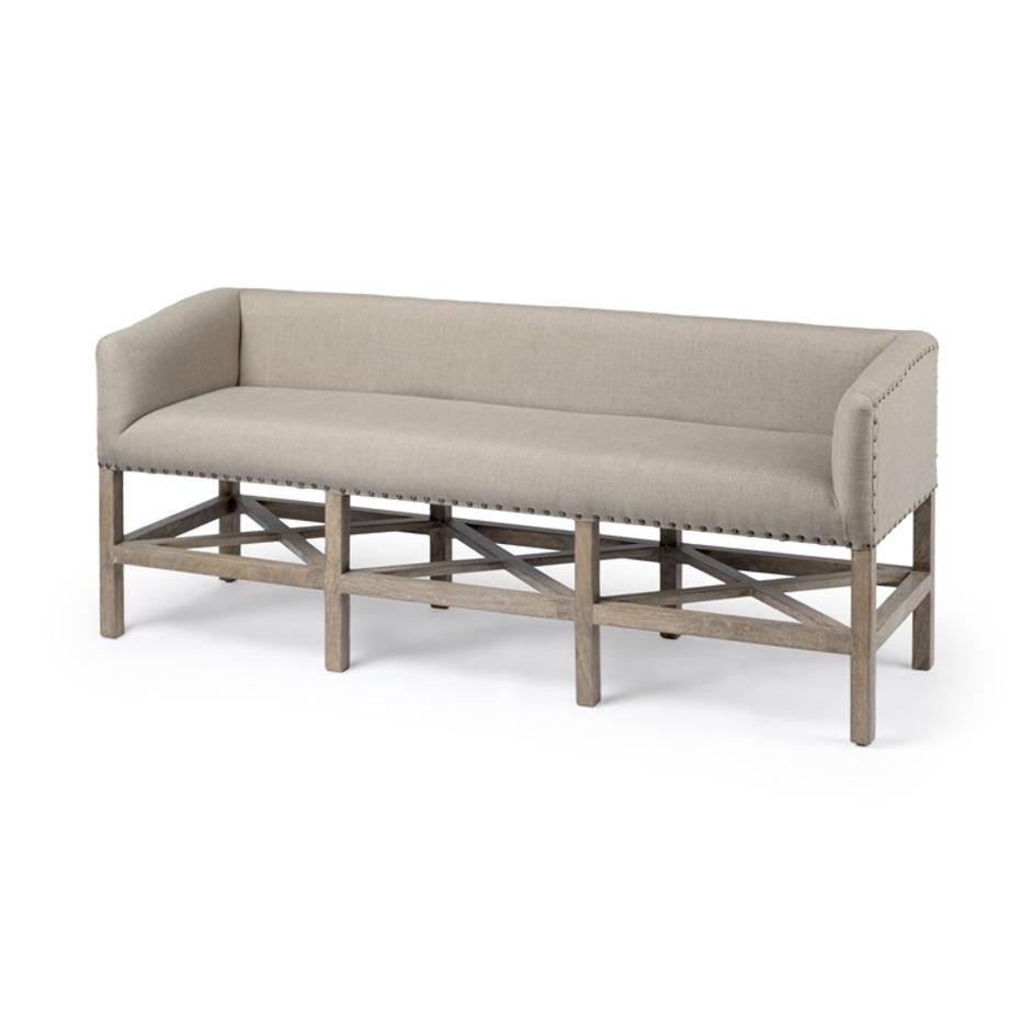 Bergen 60L x 19W Beige Fabric Covered Seat W/Brown Wood Frame Accent Bench by Mercana