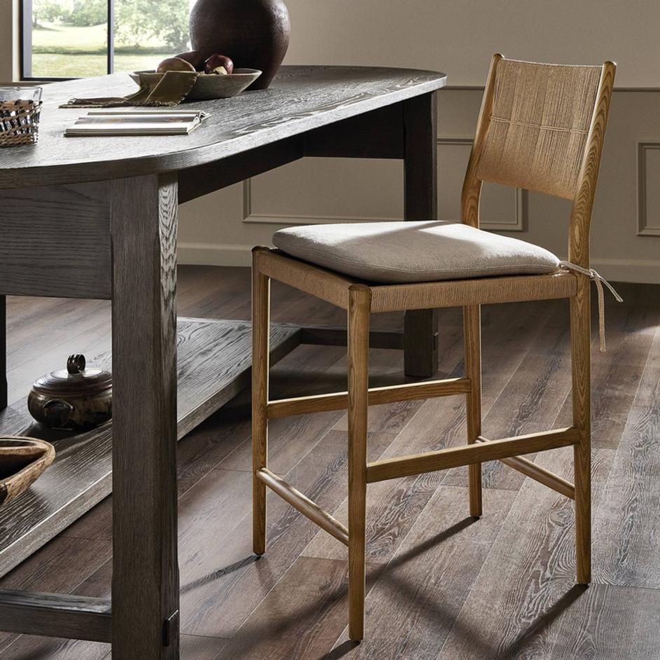 Dara Bar Stool In Broadway Dune And Natural Paper Cord And Toasted Ash by Four Hands