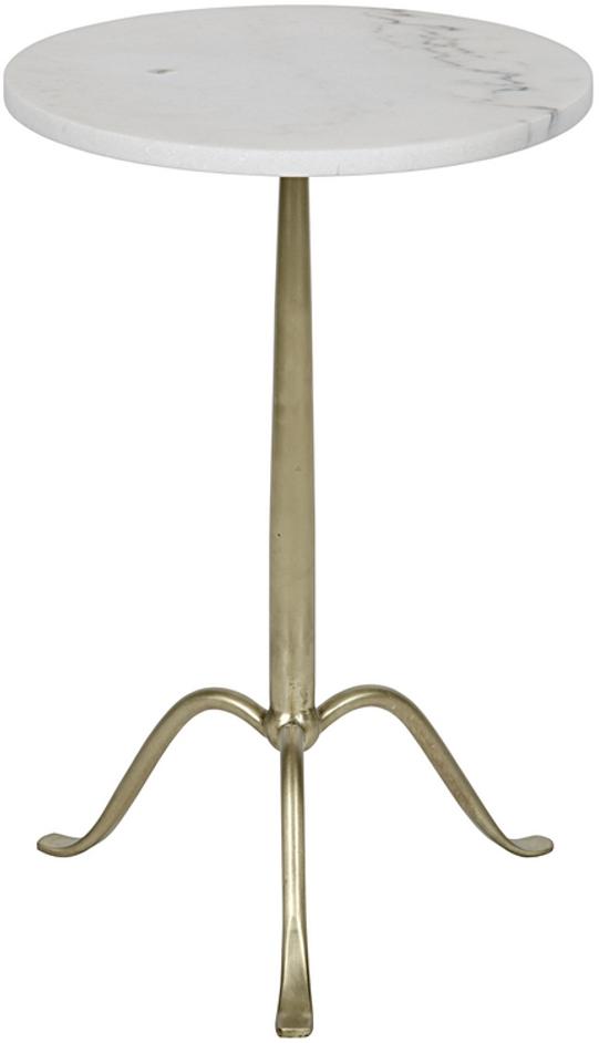 Cosmopolitan Industrial Steel Side Table with Bianco Crown Marble Top and Antique Brass Finish by Noir Furniture
