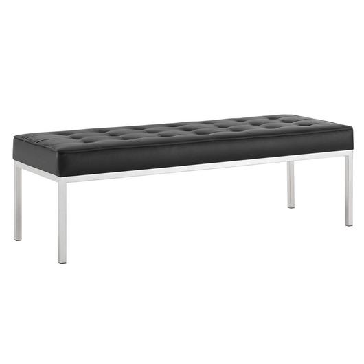 Garret Tufted Large Upholstered Faux Leather Bench In Silver Black by Modway Furniture