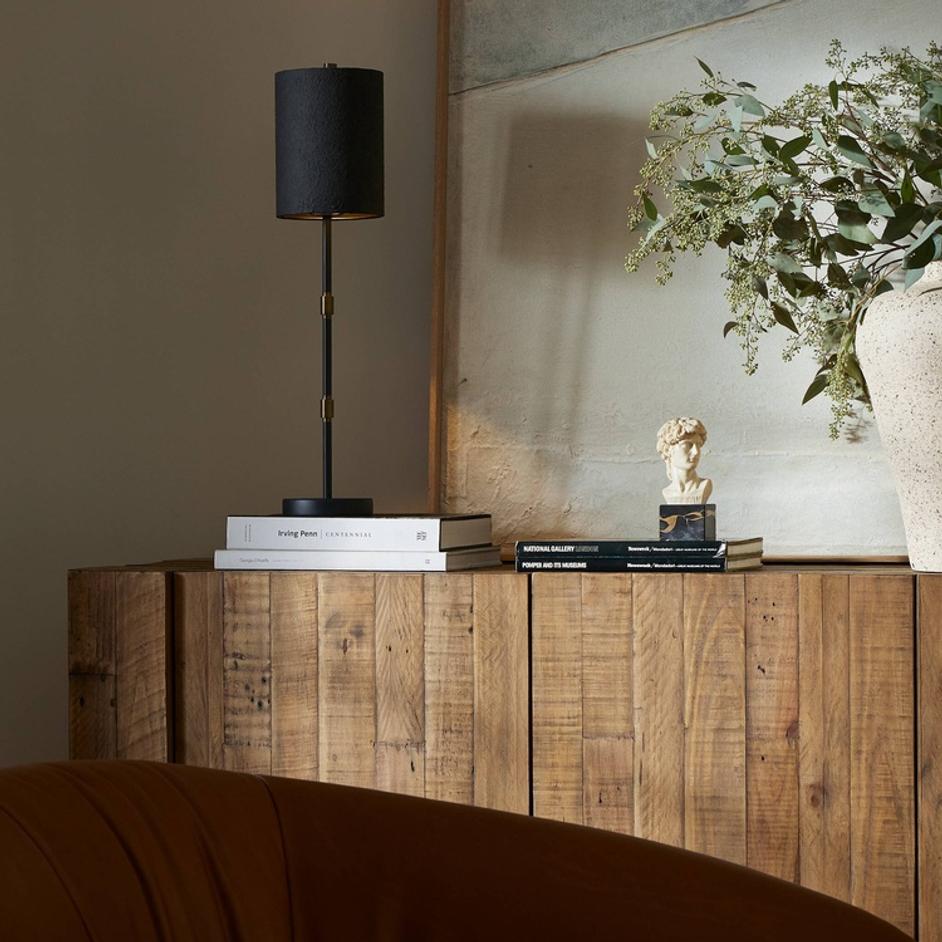 Maurice Table Lamp In Matte Black Plaster And Antiqued Iron And Antique Brass Iron by Four Hands