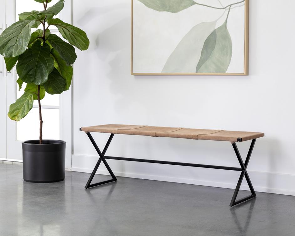 ELON BENCH - SUEDE LIGHT TAN LEATHER by Sunpan