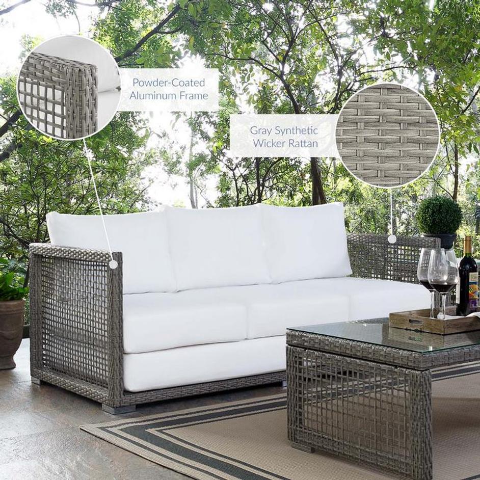Harman Outdoor Patio Wicker Rattan Sofa In Gray White by Modway Furniture