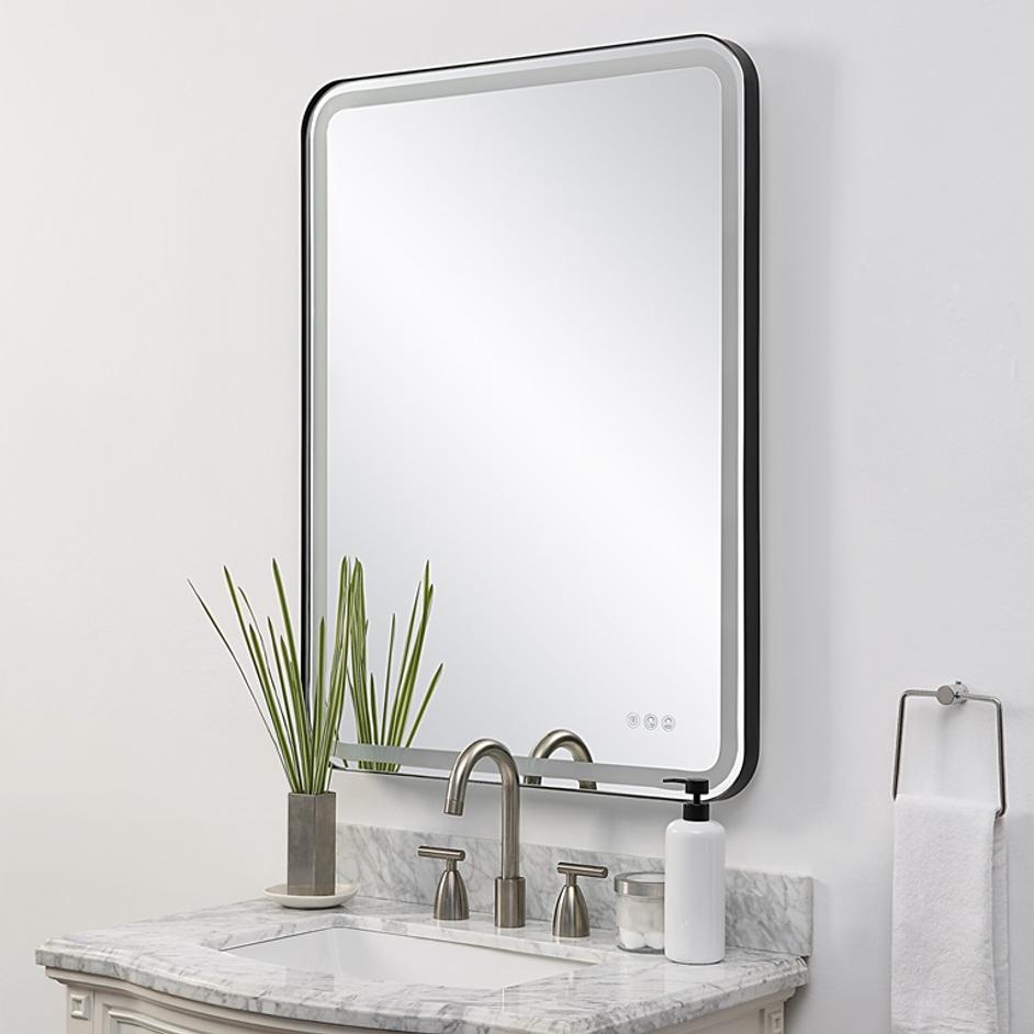 Crofton Lighted Black Large Mirror by Uttermost