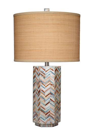 Lucille Mother of Pearl Table Lamp with Raffia Shade by Jamie Young
