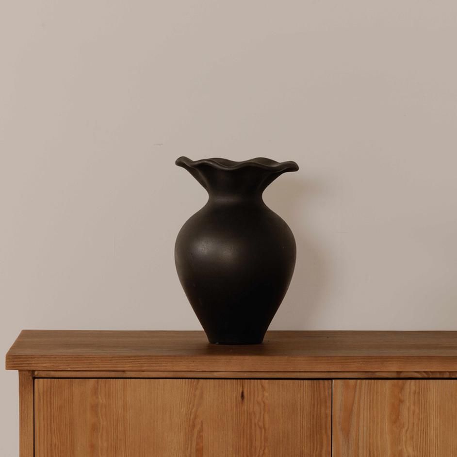 Ruffle 12 Inch Decorative Vessel Black by Moes Home