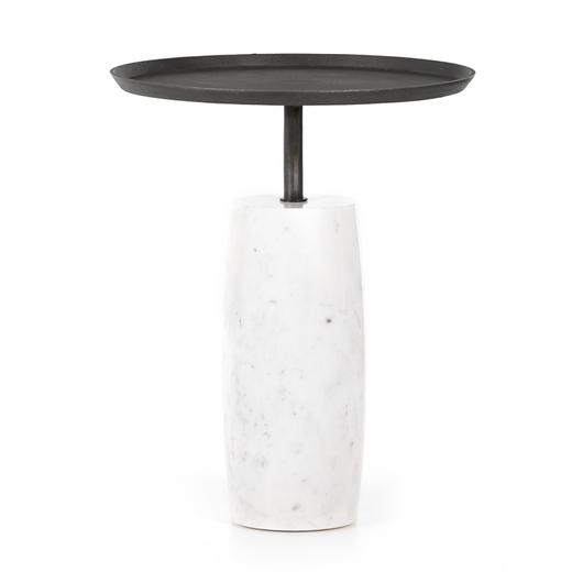 Cronos End Table In Polished White Marble by FOUR HANDS